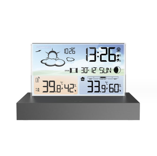 Transparent glass weather clock 3396C color screen RF wireless multi function weather forecast electronic alarm clock